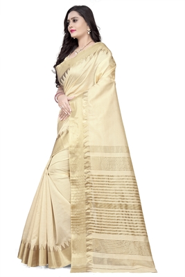 Cream printed art silk saree with blouse 3