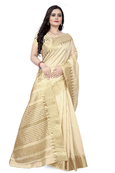 Cream printed art silk saree with blouse