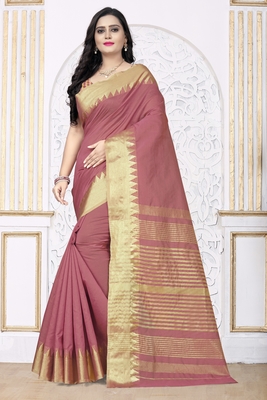 Peach printed art silk saree with blouse 1