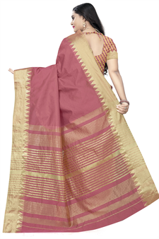 Peach printed art silk saree with blouse