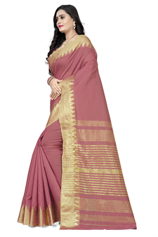 Peach printed art silk saree with blouse