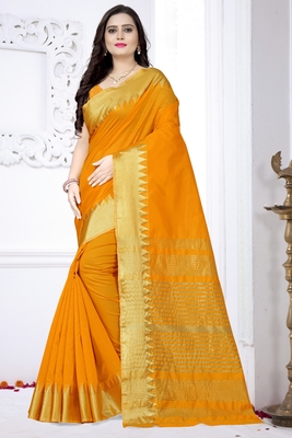 Yellow printed art silk saree with blouse 1