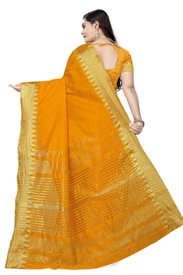 Yellow printed art silk saree with blouse 2