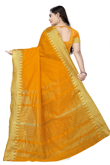 Yellow printed art silk saree with blouse