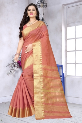 Pink printed art silk saree with blouse 1