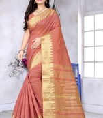 Pink printed art silk saree with blouse