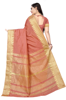 Pink printed art silk saree with blouse