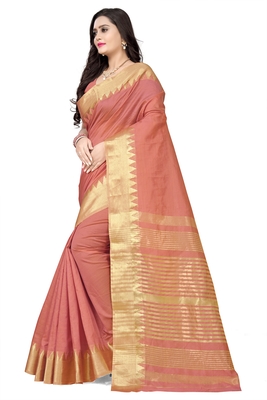 Pink printed art silk saree with blouse 3