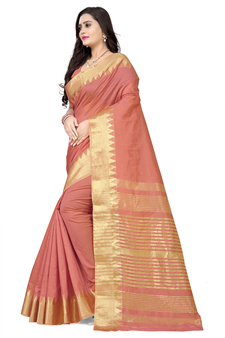 Pink printed art silk saree with blouse