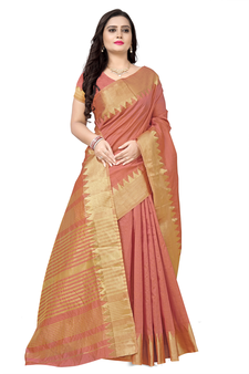 Pink printed art silk saree with blouse