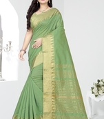 Light green printed art silk saree with blouse
