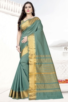 Sea green printed art silk saree with blouse
