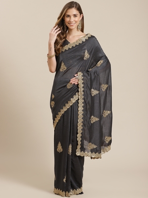 Black embroidered georgette saree with blouse 1