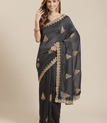 Black embroidered georgette saree with blouse