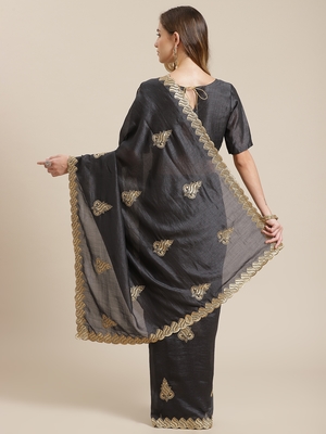 Black embroidered georgette saree with blouse 2