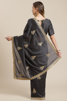 Black embroidered georgette saree with blouse