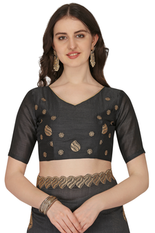 Black embroidered georgette saree with blouse