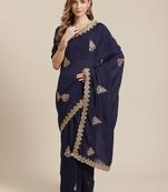 Blue embroidered georgette saree with blouse