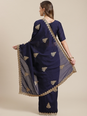 Blue embroidered georgette saree with blouse 2
