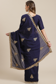 Blue embroidered georgette saree with blouse