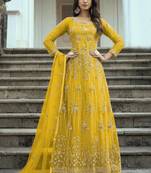 Yellow Soft Net anarkali salwar kameez