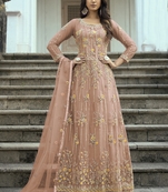 Beige Soft Net anarkali salwar kameez
