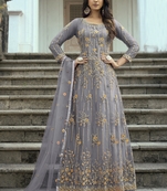 Grey Soft Net anarkali salwar kameez