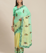 Light green embroidered chiffon saree with blouse