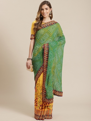Yellow embroidered georgette saree with blouse 1