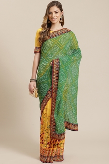 Yellow embroidered georgette saree with blouse