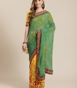 Yellow embroidered georgette saree with blouse