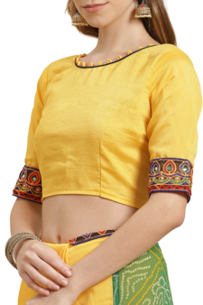 Yellow embroidered georgette saree with blouse