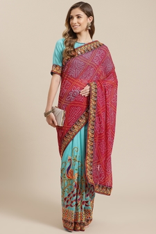 Light blue embroidered georgette saree with blouse