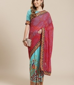 Light blue embroidered georgette saree with blouse