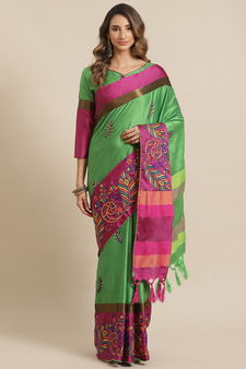 Pink embroidered cotton silk saree with blouse