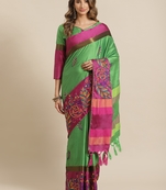 Pink embroidered cotton silk saree with blouse