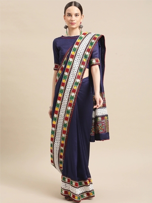 Blue embroidered georgette saree with blouse 1