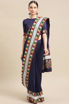 Blue embroidered georgette saree with blouse