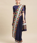 Blue embroidered georgette saree with blouse