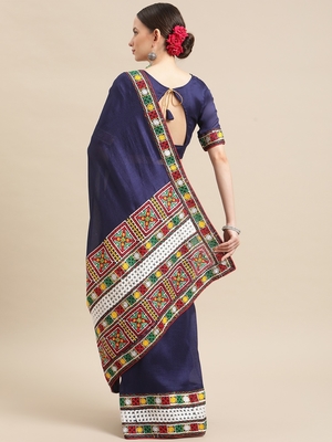 Blue embroidered georgette saree with blouse 2