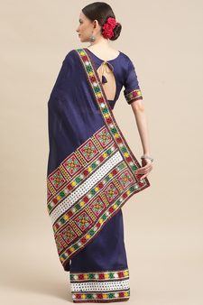 Blue embroidered georgette saree with blouse