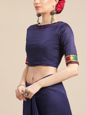 Blue embroidered georgette saree with blouse 5