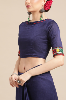 Blue embroidered georgette saree with blouse