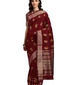 Maroon embroidered cotton silk saree with blouse