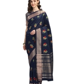 Blue embroidered cotton silk saree with blouse