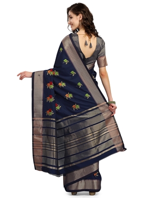 Blue embroidered cotton silk saree with blouse 2