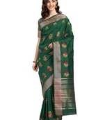 Green embroidered cotton silk saree with blouse