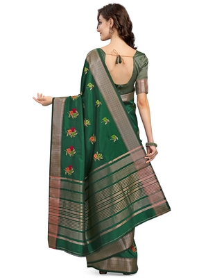 Green embroidered cotton silk saree with blouse 2