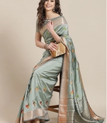 Light blue embroidered cotton silk saree with blouse