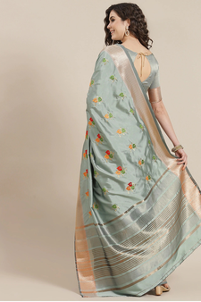 Light blue embroidered cotton silk saree with blouse